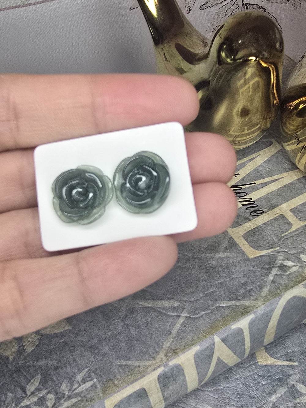Natural Jade Handcarved Flower Earrings